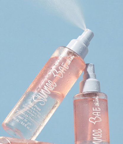 Two bottles of Sunnee BAE Bae-phase product against a clear blue background.